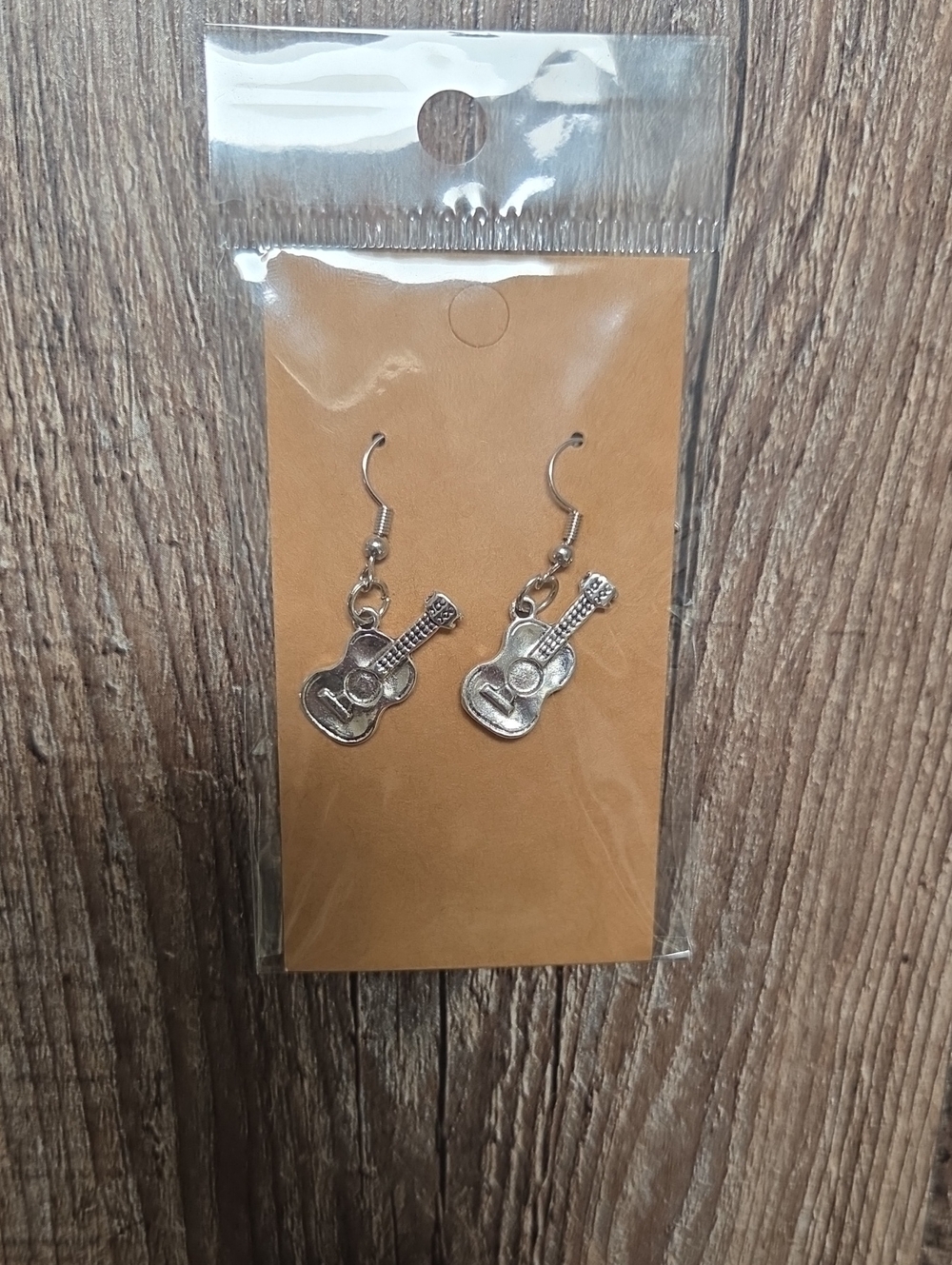 Home Made Silver Guitar Charm Drop Earrings